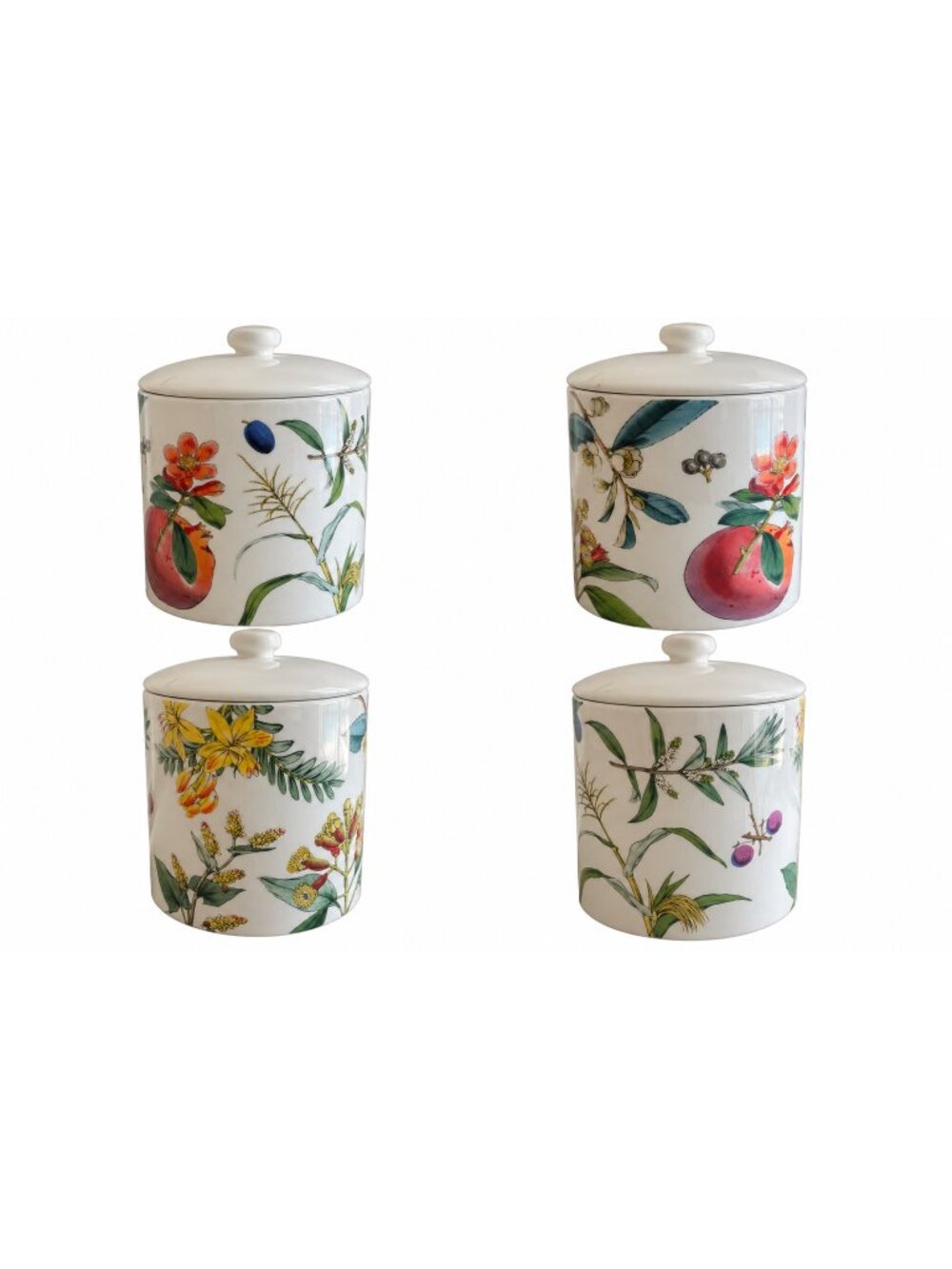 Williams Sonoma Botanical Fruit Floral Ceramic Canister Jar w/Lid 9" Cottagecore